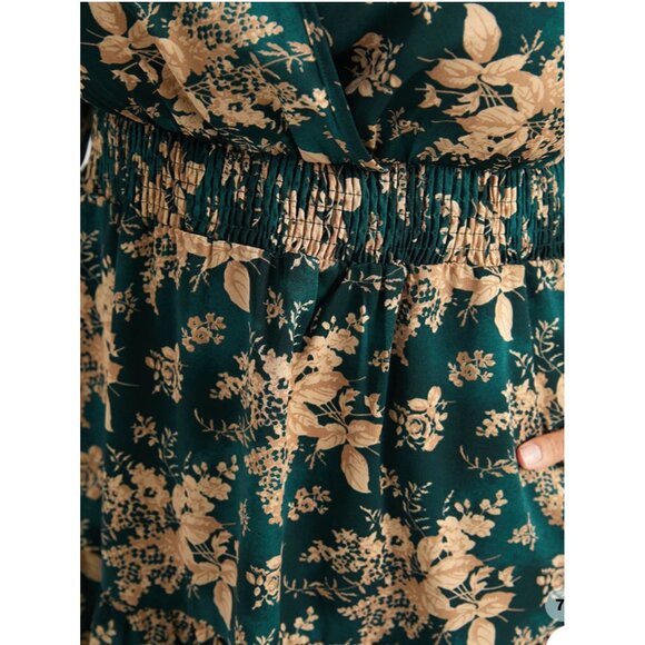 BloomChic Floral V Neck Long Lantern Sleeve Smocked Waist Mini Dress Sz 12 (Larg - Picture 15 of 16